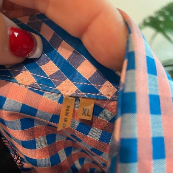 Mens XL Pink and blue checkered long sleeve Bugatchi shirt - Picture 4 of 7